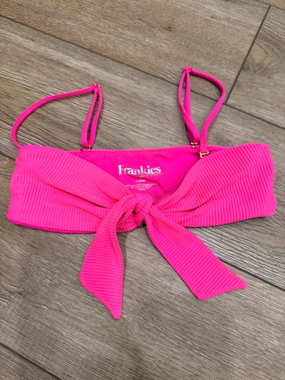 Frankies Bikinis Neon Pink Ribbed Tie-Front Bikini Top 0049